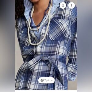 Polo by Ralph Lauren Blue and White Plaid Shirt Dress